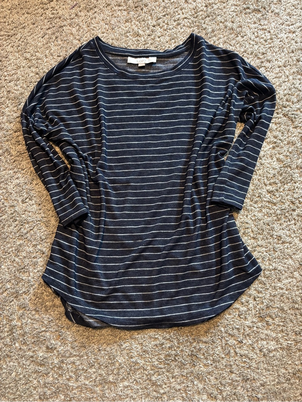 LOFT Navy and White Striped Long Sleeve Tee